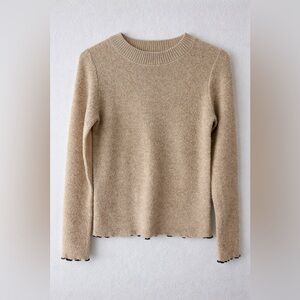 Zara Tan Knit Lettuce Hem Crewneck Sweater XS